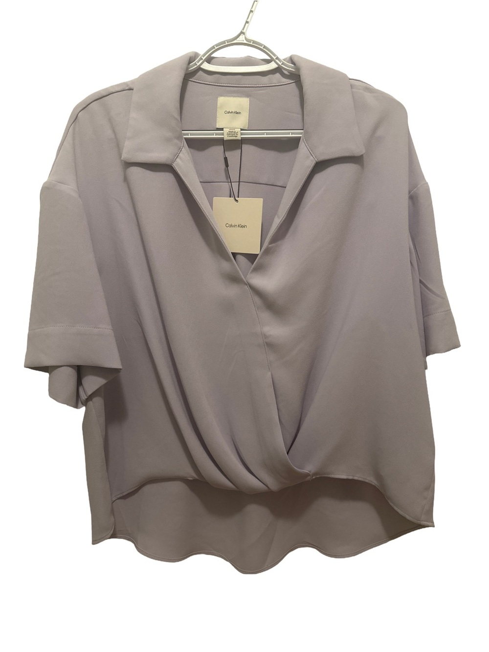 Calvin Klein Lilac Draped Wrap Short-Sleeve Blouse